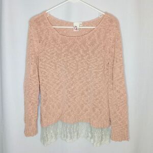 ⭐ Oh MG! Women's Vintage Lace Layered Scoop Neck Loose Knit Sweater Top Large